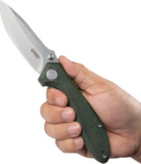 Kubey Ruckus Linerlock Grn Mic KU314N - Green Canvas Micarta Handle, 3.5 Inch AUS-10A Stonewash Blade, 4.75 Inch Closed by Kubey