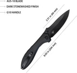 Kubey Ruckus Linerlock KU314O - Black Stonewash AUS10A Blade, 3.5 Inch, 4.75 Inch Closed Length, Black G10 Handle by Kubey