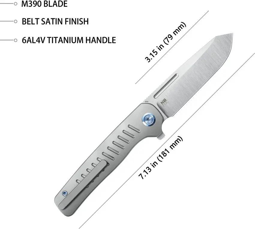 Kubey Steelhead Linerlock - Gray Titanium Handle With M390 Reverse Tanto Blade And Extended Tang by Kubey