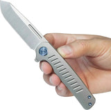 Kubey Steelhead Linerlock - Gray Titanium Handle With M390 Reverse Tanto Blade And Extended Tang by Kubey