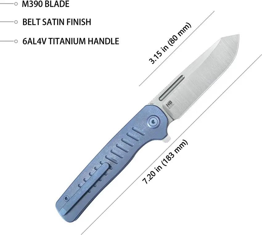 Kubey Steelhead Linerlock Blue Stonewash Titanium Handle - Satin Bohler M390 Reverse Tanto Blade by Kubey