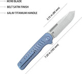 Kubey Steelhead Linerlock Blue Stonewash Titanium Handle - Satin Bohler M390 Reverse Tanto Blade by Kubey