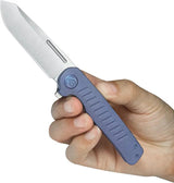 Kubey Steelhead Linerlock Blue Stonewash Titanium Handle - Satin Bohler M390 Reverse Tanto Blade by Kubey