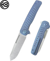 Kubey Steelhead Linerlock Blue Stonewash Titanium Handle - Satin Bohler M390 Reverse Tanto Blade by Kubey