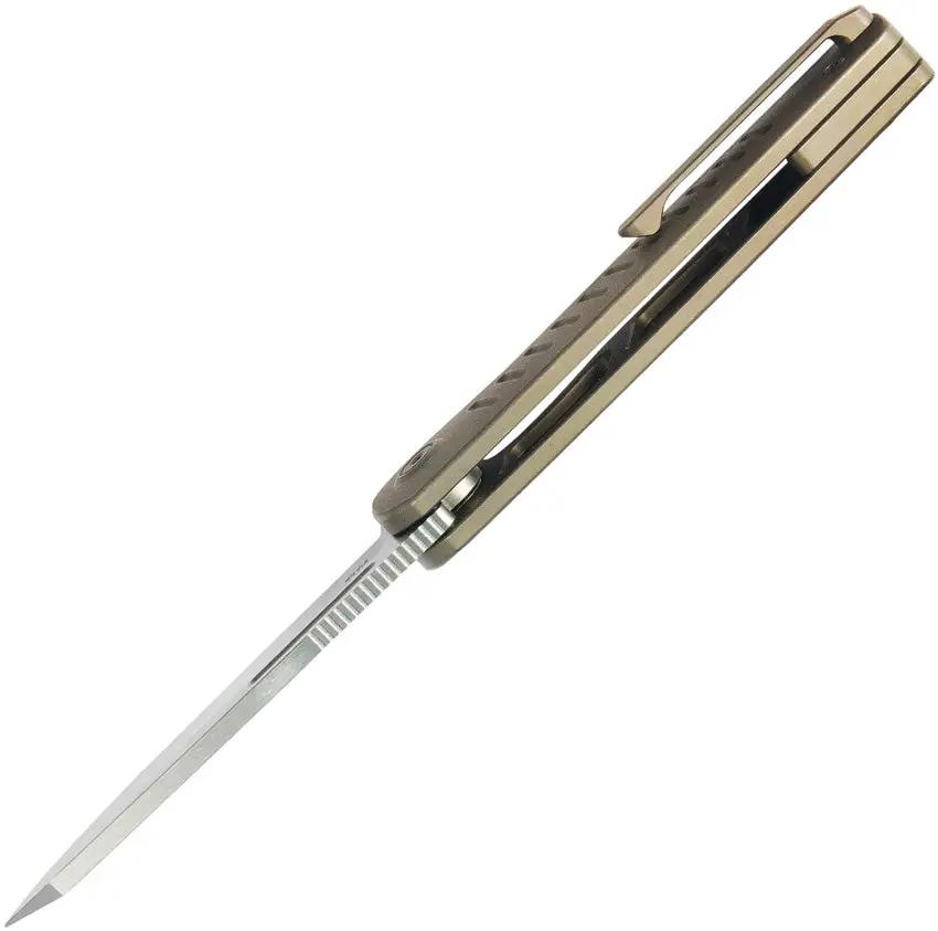Kubey Steelhead Linerlock Bronze KB315D - Bohler M390 Reverse Tanto Blade Bronze Stonewash Titanium Handle by Kubey