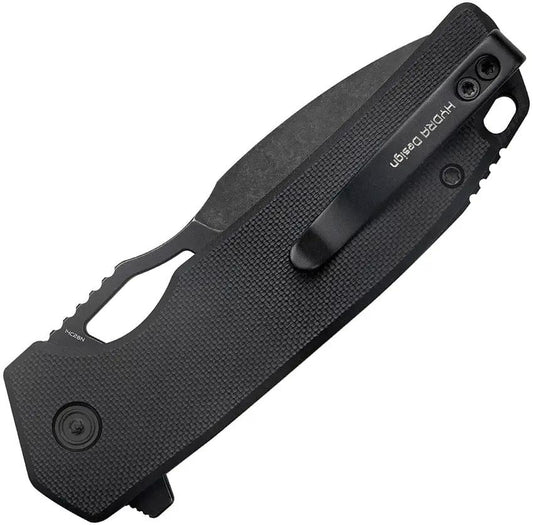 Kubey RDF Button Lock Knife - Blackwash 14C28N Blade With Black G10 Handle KU316G by Kubey