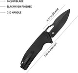 Kubey RDF Button Lock Knife - Blackwash 14C28N Blade With Black G10 Handle KU316G by Kubey