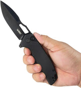 Kubey RDF Button Lock Knife - Blackwash 14C28N Blade With Black G10 Handle KU316G by Kubey