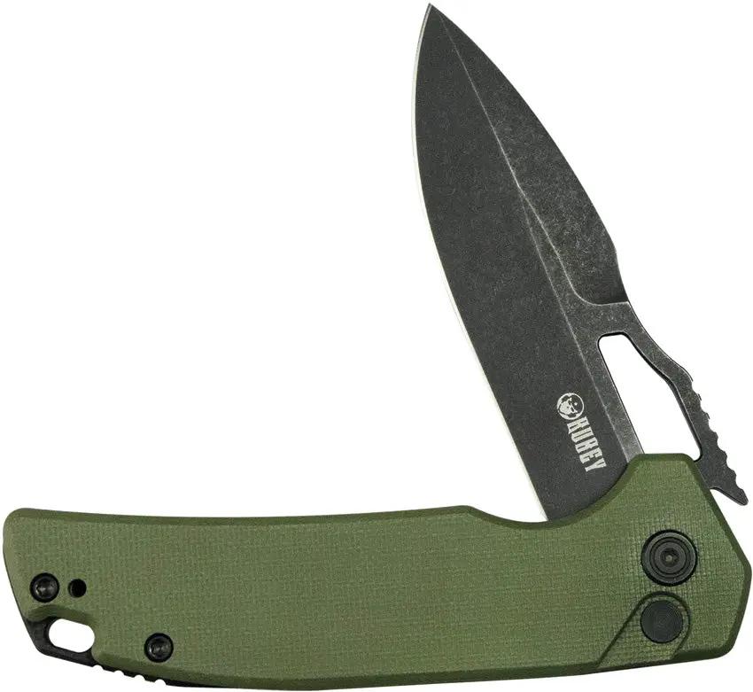 Kubey RDF Button Lock OD KU316K Knife - Olive Drab G10 Handle With Extended Tang 14C28N Sandvik Blade by Kubey