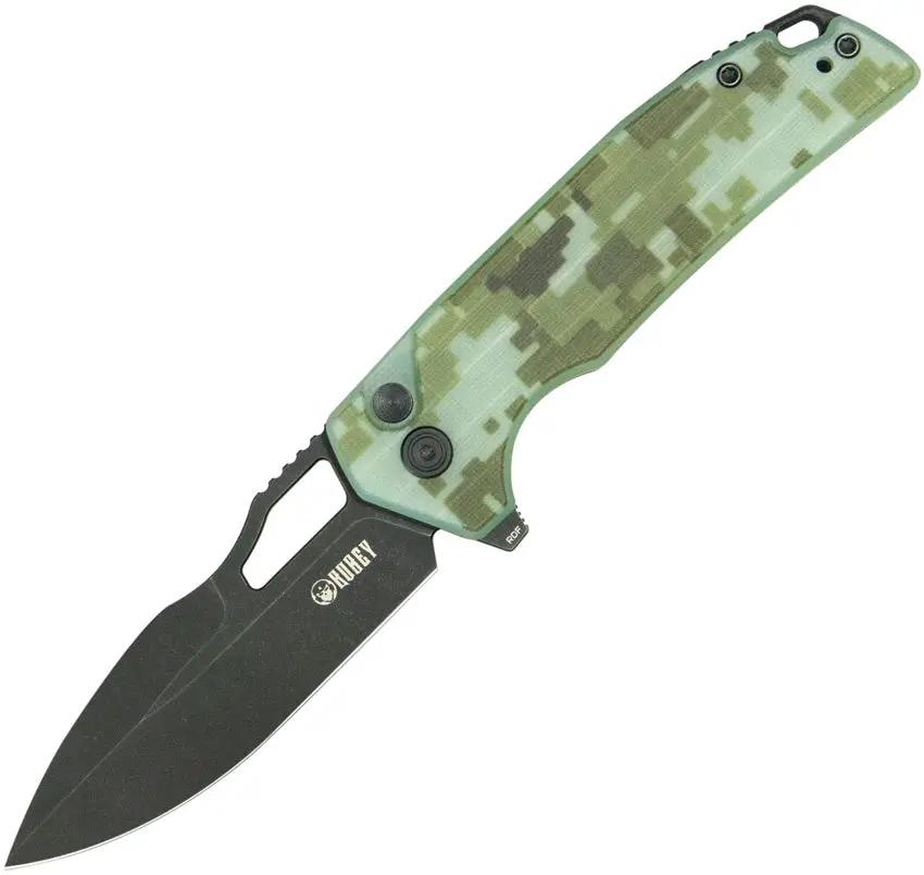 Kubey RDF Button Lock Camo Knife - Rugged Camo G10 Handle With 14C28N Stainless Blade by Kubey
