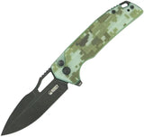 Kubey RDF Button Lock Camo Knife - Rugged Camo G10 Handle With 14C28N Stainless Blade by Kubey