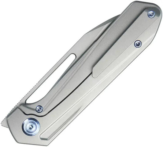 Kubey Royal Framelock Titanium KU321I - Bohler M390 Blade, Gray Titanium Handle, Extended Tang by Kubey