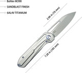 Kubey Royal Framelock Titanium KU321I - Bohler M390 Blade, Gray Titanium Handle, Extended Tang by Kubey