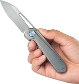 Kubey Royal Framelock Titanium KU321I - Bohler M390 Blade, Gray Titanium Handle, Extended Tang by Kubey