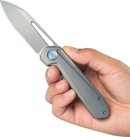 Kubey Royal Framelock Titanium KU321I - Bohler M390 Blade, Gray Titanium Handle, Extended Tang by Kubey