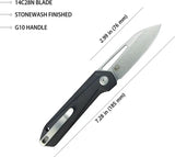 Kubey Royal Linerlock KU321P - Stonewashed 14C28N Sandvik Blade With Black G10 Handle And Extended Tang by Kubey