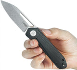 Kubey Royal Linerlock KU321P - Stonewashed 14C28N Sandvik Blade With Black G10 Handle And Extended Tang by Kubey