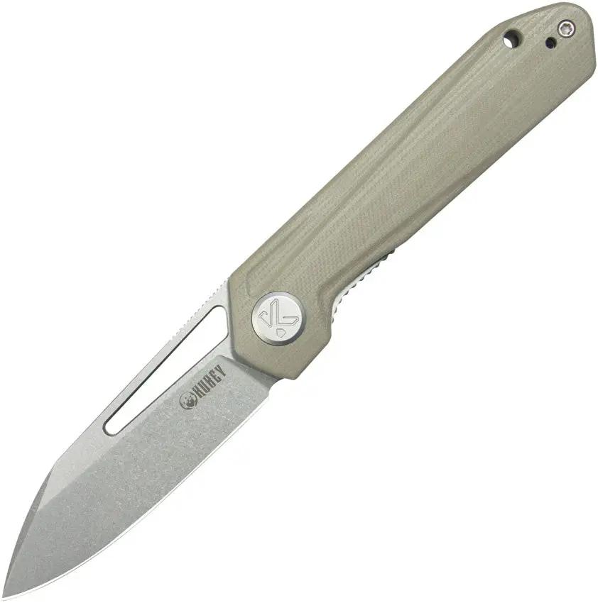 Kubey Royal Linerlock Tan KU321Q - 3 Inch Satin 14C28N Sandvik Blade, Tan G10 Handle, Extended Tang by Kubey