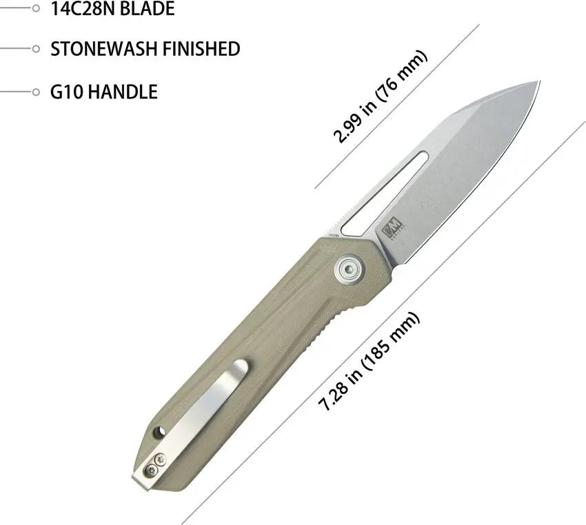 Kubey Royal Linerlock Tan KU321Q - 3 Inch Satin 14C28N Sandvik Blade, Tan G10 Handle, Extended Tang by Kubey