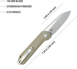 Kubey Royal Linerlock Tan KU321Q - 3 Inch Satin 14C28N Sandvik Blade, Tan G10 Handle, Extended Tang by Kubey