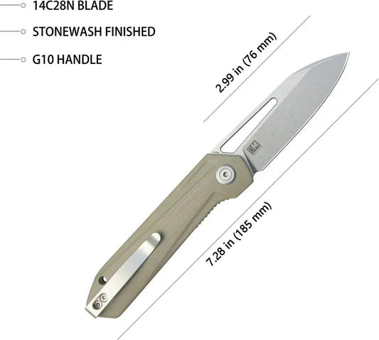 Kubey Royal Linerlock Tan KU321Q - 3 Inch Satin 14C28N Sandvik Blade, Tan G10 Handle, Extended Tang by Kubey