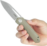 Kubey Royal Linerlock Tan KU321Q - 3 Inch Satin 14C28N Sandvik Blade, Tan G10 Handle, Extended Tang by Kubey