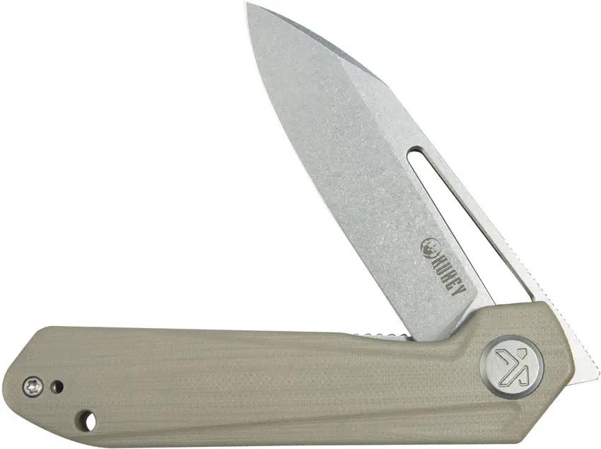 Kubey Royal Linerlock Tan KU321Q - 3 Inch Satin 14C28N Sandvik Blade, Tan G10 Handle, Extended Tang by Kubey