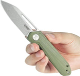 Kubey Royal Linerlock Knife - OD Green G10 Handle, 3 Inch Stonewashed 14C28N Blade, Extended Tang by Kubey