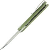 Kubey Royal Linerlock Knife - OD Green G10 Handle, 3 Inch Stonewashed 14C28N Blade, Extended Tang by Kubey