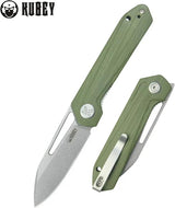 Kubey Royal Linerlock Knife - OD Green G10 Handle, 3 Inch Stonewashed 14C28N Blade, Extended Tang by Kubey