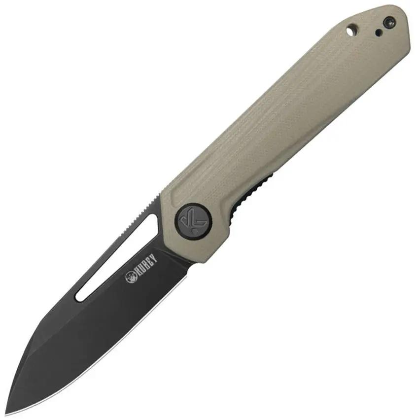 Kubey Royal Linerlock Khaki Folding Knife - 3 Inch Black Stonewash Blade, 14C28N Sandvik Stainless, G10 Handle by kubey