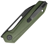 Kubey Royal Linerlock KU321W - 3 Inch 14C28N Sandvik Drop Point Blade With BlackWash Finish And OD Green G10 Handle by Kubey