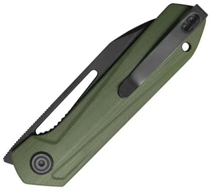 Kubey Royal Linerlock KU321W - 3 Inch 14C28N Sandvik Drop Point Blade With BlackWash Finish And OD Green G10 Handle by Kubey