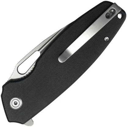 Kubey Tityus Linerlock Knife - Stonewashed 3.38 Inch Drop Point Blade Black G10 Handle by Kubey