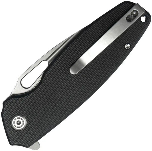 Kubey Tityus Linerlock Knife - Stonewashed 3.38 Inch Drop Point Blade Black G10 Handle by Kubey