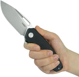 Kubey Tityus Linerlock Knife - Stonewashed 3.38 Inch Drop Point Blade Black G10 Handle by Kubey