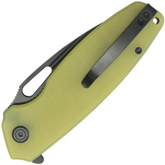 Kubey Tityus Linerlock Knife - Yellow G10 Handle, BlackWash 14C28N Blade, Extended Tang by Kubey