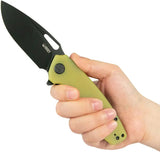 Kubey Tityus Linerlock Knife - Yellow G10 Handle, BlackWash 14C28N Blade, Extended Tang by Kubey