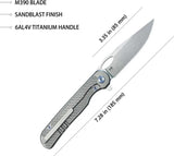 Kubey Hydro Framelock Gray KB323A - 3 Inch Satin Bohler M390 Blade With Titanium Handle For Everyday Carry by Kubey