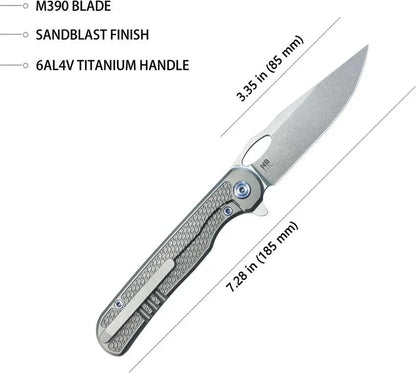 Kubey Hydro Framelock Gray KB323A - 3 Inch Satin Bohler M390 Blade With Titanium Handle For Everyday Carry by Kubey