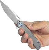 Kubey Hydro Framelock Gray KB323A - 3 Inch Satin Bohler M390 Blade With Titanium Handle For Everyday Carry by Kubey