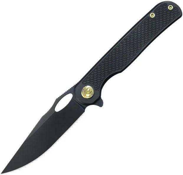 Kubey Hydro Framelock - Black KB323B 3 Inch Bohler M390 Blade With Textured Titanium Handle And Extended Tang by Kubey