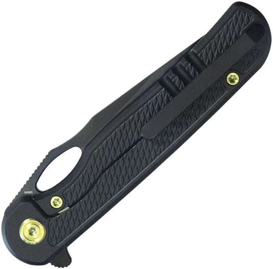 Kubey Hydro Framelock - Black KB323B 3 Inch Bohler M390 Blade With Textured Titanium Handle And Extended Tang by Kubey