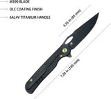 Kubey Hydro Framelock - Black KB323B 3 Inch Bohler M390 Blade With Textured Titanium Handle And Extended Tang by Kubey