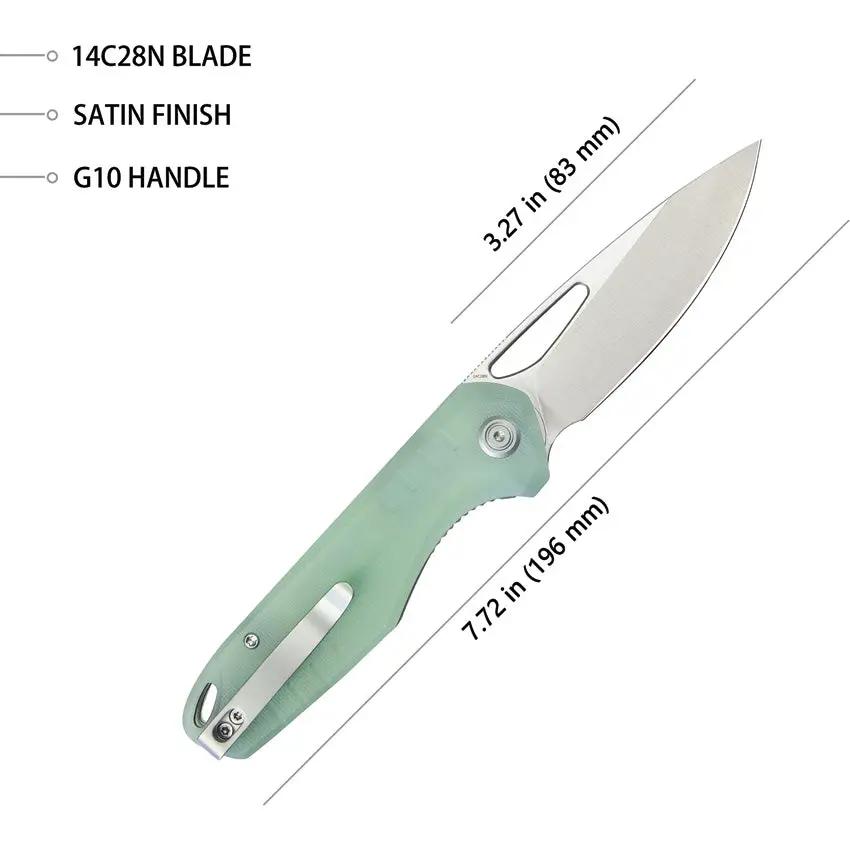Kubey Doris Linerlock Jade - Jade G10 Handle And Satin 14C28N Sandvik Blade With Extended Tang And Thumb Pull by Kubey