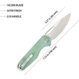 Kubey Doris Linerlock Jade - Jade G10 Handle And Satin 14C28N Sandvik Blade With Extended Tang And Thumb Pull by Kubey