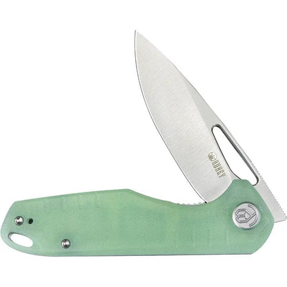 Kubey Doris Linerlock Jade - Jade G10 Handle And Satin 14C28N Sandvik Blade With Extended Tang And Thumb Pull by Kubey