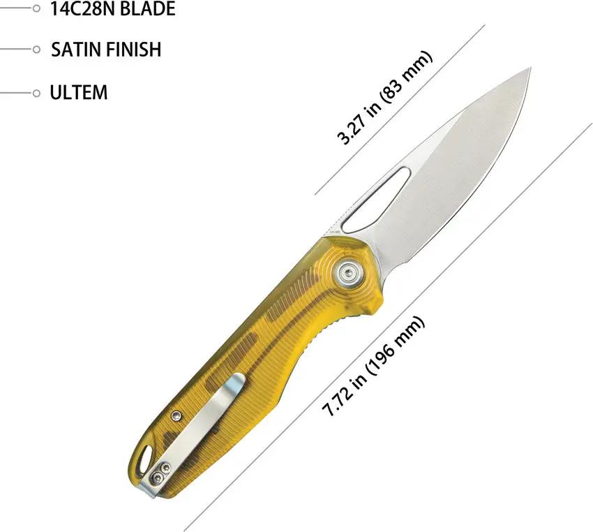 Kubey Doris Linerlock Ultem KU324H - Satin 3.25 Inch 14C28N Sandvik Blade, Ultem Handle, Extended Tang, Pocket Clip by Kubey