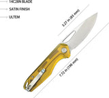 Kubey Doris Linerlock Ultem KU324H - Satin 3.25 Inch 14C28N Sandvik Blade, Ultem Handle, Extended Tang, Pocket Clip by Kubey