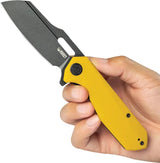 Kubey Atlas Linerlock - Black Stonewash 14C28N Blade With Yellow G10 Handle Extended Tang Pocket Clip by Kubey